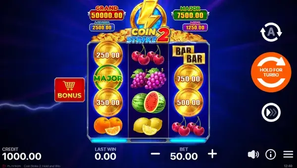Coin Strike 2 Hold&Win 3x4 slot layout with three reels, four rows and bet controls