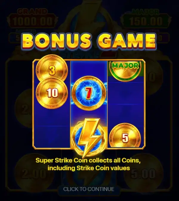 Bonus Game screen with Super Strike collect